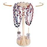 Pipigaty Wooden Baseball Necklace Holder - Baseball Drip Holders, 360° Sofball Necklace Championship Ring Holder Display with 12 Hooks, Baseball Gifts Necklaces for Goys, Players