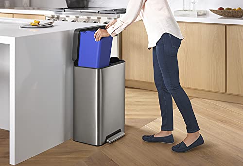 Kohler Hands-Free Recycling Kitchen Step, Trash Can With Foot Pedal, Quiet-Close Lid, 11 Gallon - Dual Compartment, Stainless Steel #TOP2
