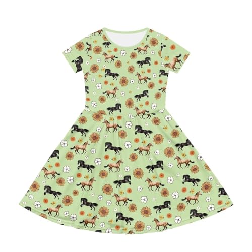Image of Short Sleeve Dress for Girls with Pockets Cute Toddler Girl Clothes Summer 2-12