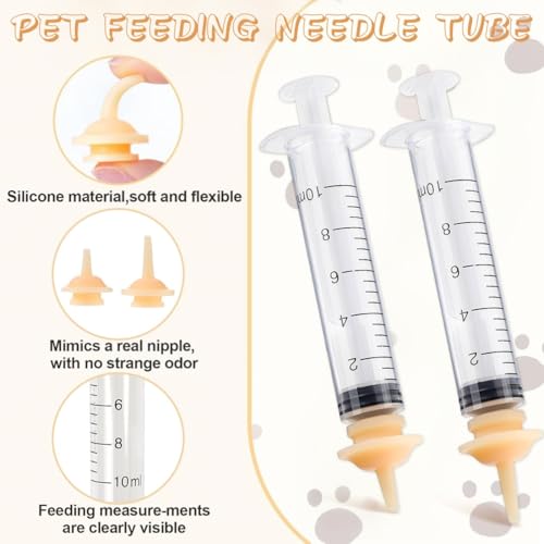 COYUN 10 Pcs Haustier Fütterung Silikon Nippel, katzenmilch Aufzuchtflasche für undewelpen Kitten, mit Spritzen, Plastikspritze, Futterspritzen Kleintiere, für Welpen Hund Katze oder andere Haustiere