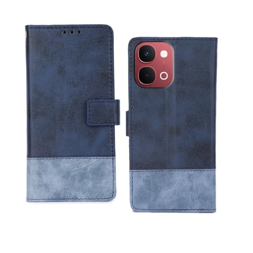 Image of amazon basics Vivo Y51 Pro 5G Flip Cover | Card Pockets Wallet & Stand | Flip Cover for Vivo Y51 Pro 5G (Double Blue)