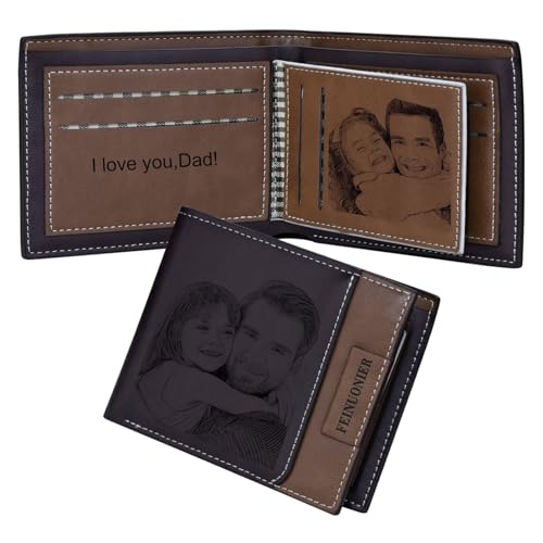 BAUMA AUTO Custom Photo Wallet for Men, Engraved Names Wallet for Him, Personalized Picture Wallet for Dad,Husband,BF, Father's Day Christmas Gifts for Him (Style 9)2