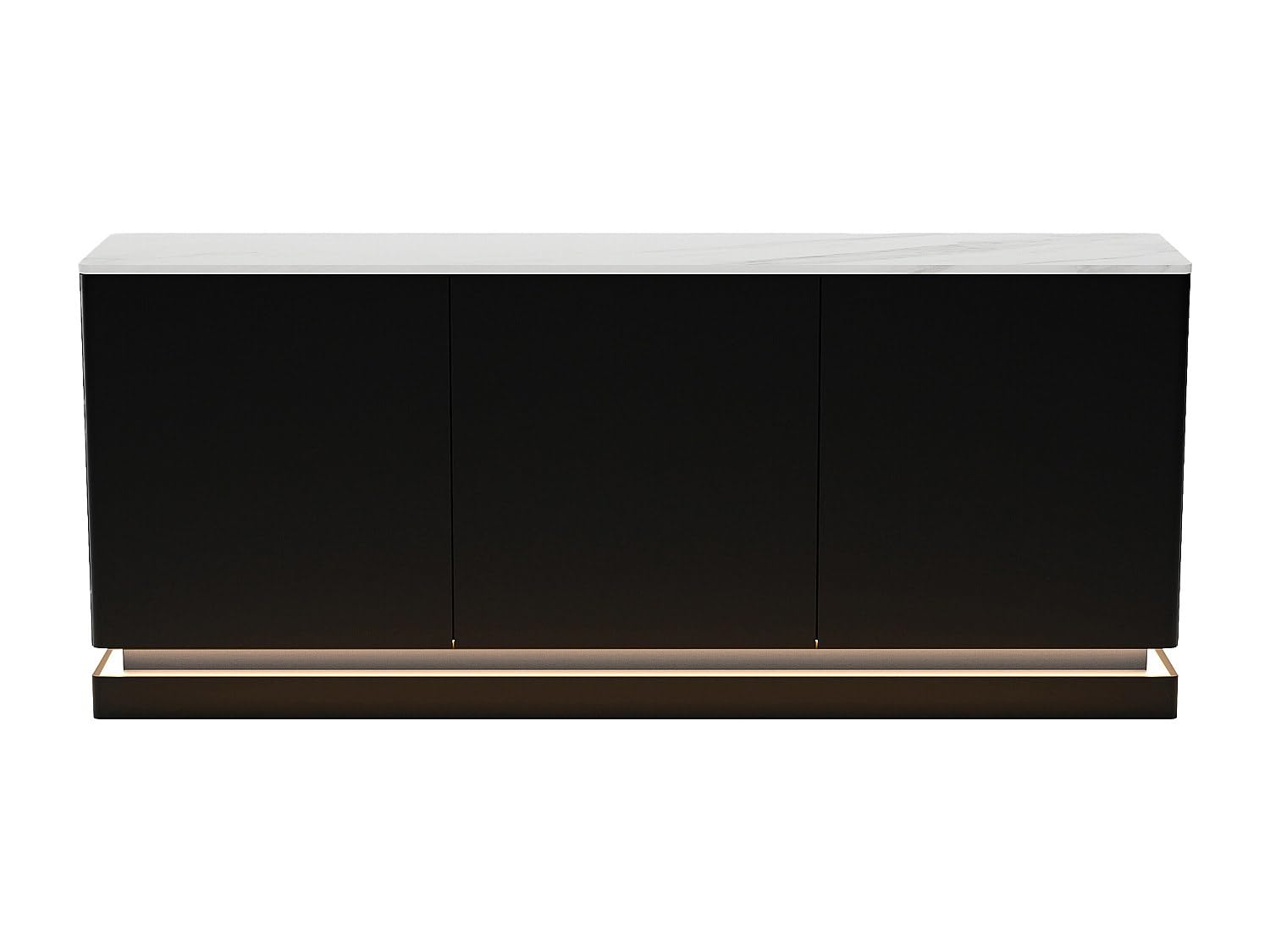 PASCAL MORABITO Vente-Unique - Buffet 3 Portes avec LEDs en MDF - Noir et Effet marbre Blanc - DEVIKA