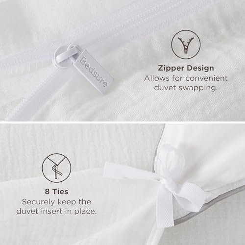 Image of Bedsure Muslin Duvet Cover King Size - Cotton Blend Viscose Derived from Bamboo, Cooling Duvet Cover for Hot Sleepers, PureWoven Ultra-Soft & Breathable Bedding Set for All Seasons (White, 104 inchx90 inch)