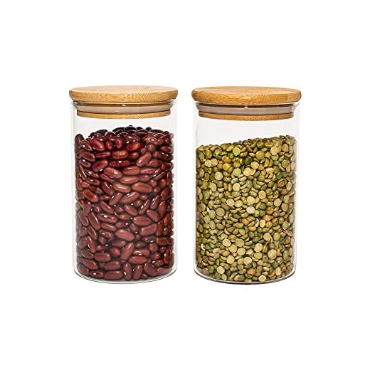 KIT 2 POTES DE VIDRO HERMÉTICO C/TAMPA DE BAMBU 600ML