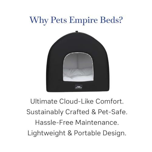 Image of PETS EMPIRE Warm Hut for Cats & Kittens Bed | with Removable Cushions |Bed for Puppies (Size: 46 x 46 x 54 cm) Soft & Comfortable Hut for Cats & Kitties | Kennel House for Pets Black
