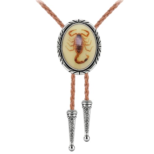 Image of Jeilwiy Bolo Tie for Men Western Cowboy Tie Necklace Gold Bolo Tie Leather Necktie Halloween Tie Accessories for Women