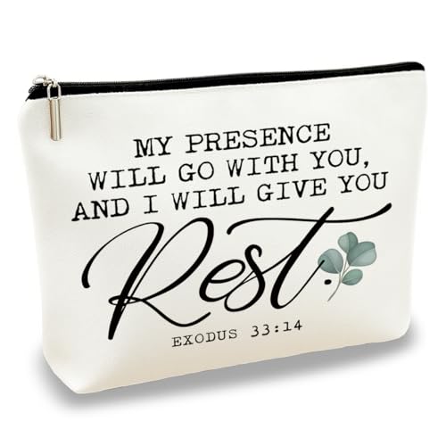 Bolsa de maquiagem cristã My Presence Will Go With You And I Will Give You Rest pequena bolsa de cosméticos de viagem para mulheres bolsa de beleza inspiradora para uso diário bolsas de maquiagem com