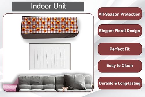 Image of The Furnishing Tree Split AC cover for indoor and outdoor unit of 2 ton waterproof and dustproof Brown Check and floral pattern