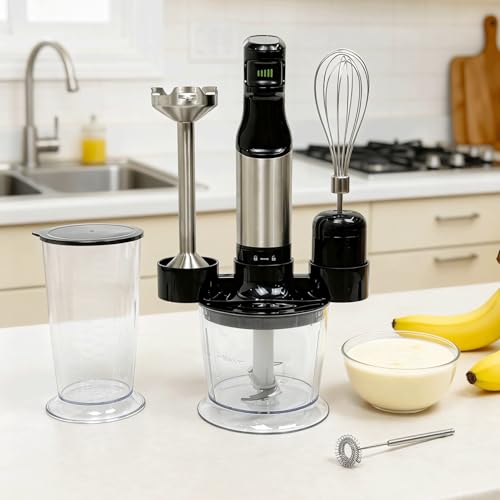 Juego de batidoras de mano con cable de inmersión de 1200 W, color negro con un solo botón