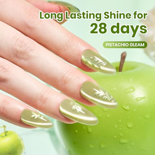 Image of Beetles Taste of Spring Green Cat Eye Gel Nail Polish - 15ML Full Size Sage Green Cat Eye Glitter Magnetic Translucent Glassy Effect Pistachio Gleam Soak Off UV DIY Gift for Women