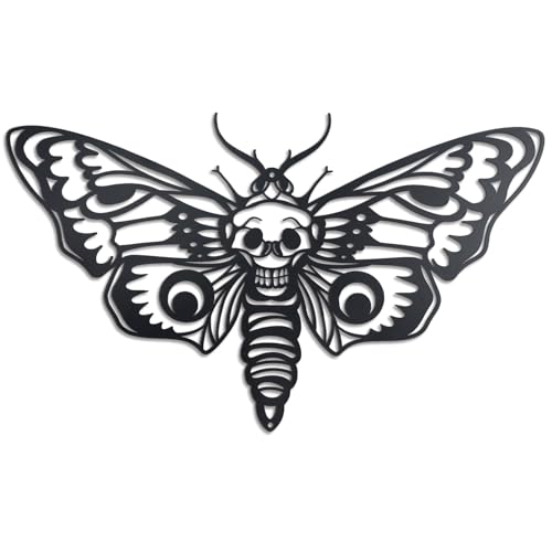 OYEFLY Death Head Moth Metal Wall Decor,Black Gothic Skull Butterfly Wall Decor (style 1)