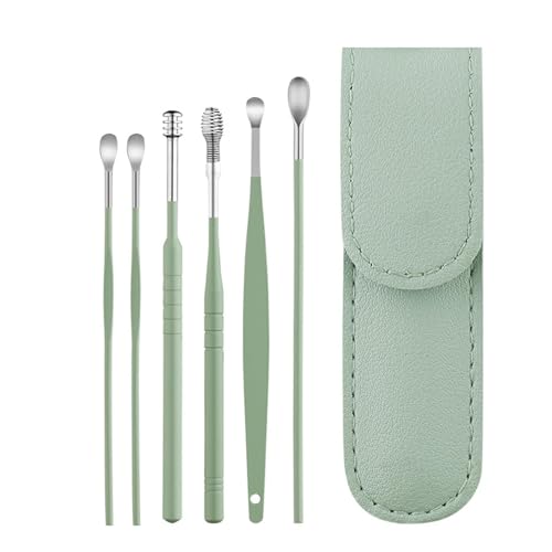Pleteffect Ear Cleaner, The Most Professional Ear Cleaning Master in 2024—Earwax Cleaner Tool Set, Portable Ear Cleaning Kit, Ear Cleaner Earwax Removal Tools with PU Leather Case 6 pcs (Green)