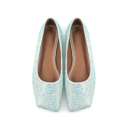 Women's Crystal Rhinestone Ballet Flats Square Toe Slip-On Casual Dress Shoes3