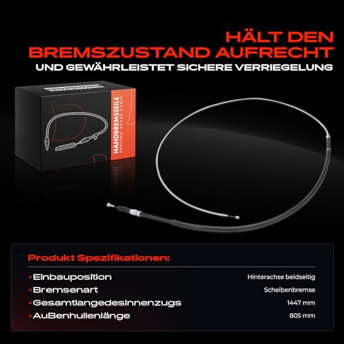 Frankberg Handbremsseil Bremsseil Hinten Kompatibel mit Golf V 1K1 Golf VI 5K1 J.e.t.t.a III 1K2 A3 Octavia II 1Z3 1Z5 Altea 8P1 5P1 807 E Replace# 1K0609721AA
