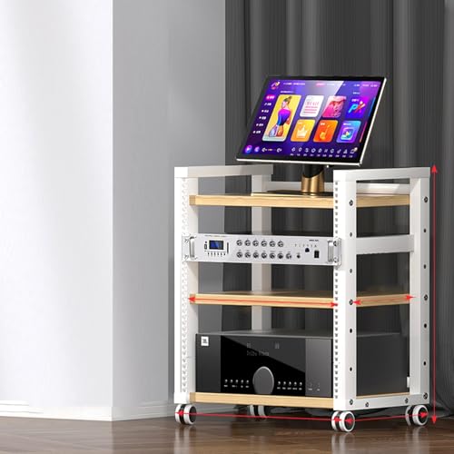 Support de rangement audio à 4 niveaux en noyer blanc de 133 cm
