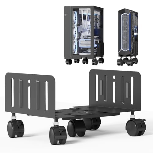 JOY worker Computer Tower Stand, 4.9 to 13.9 inch Wide Adjustable Mobile PC Cart with 5 Wheels, Steel Tower Floor Stand Holds Up to 66 lbs, Rolling Gaming CPU Holder Under Desk, Black