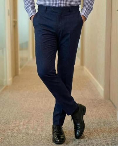 Image of Anand Stylish Slim Fit Men's Wear Stretchable Formal Trousers -AI CRD MT Blue L