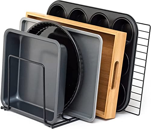 Image of Craft Mshopr Pan & Pot Lid Holder - Space-Saving Kitchen Organizer for Baking Trays and Chopping Boards | 4-Slot Cupboard Rack (L 9 x W 8.5 x H 7 Inches)