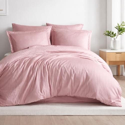 Image of NAVIKA 3 PCs Bedsheet - Pink King Size Bed Sheet Set- Cotton Linen 300 Thread Count Flat Sheet Set- Durable, Breathable, Luxury Feel, Hotel Style