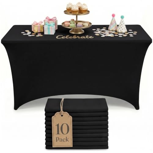Image of Utopia Kitchen 4Ft 10 Pack, Black Tablecloth for Rectangle Tables - Fitted Table Cloth Washable & Wrinkle Resistant Bulk Event Hospitality Wedding Banquet Corporate Functions Use
