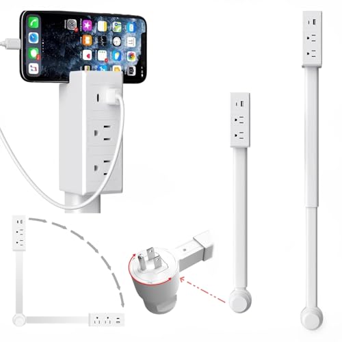 Electrical Outlet Extender Stick - Power Socket Expander,Extendable Outlet for Hard to Reach Places,Features USB-A,USB-C,2 AC Outlets,Rotates 180°,Use Behind Couches,Nightstands,Desks,More