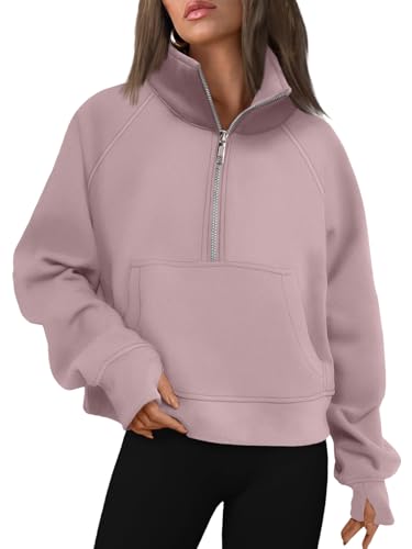 AUTOMET Womens Sweatshirts Half Zip Cropped Pullover Fleece Quarter Zipper Sweater Hoodies 2026 Fall Fashion Outfits Clothes DarkPink Medium