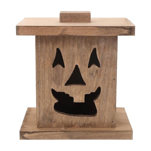 Halloween Wooden Jack O Lanterns Decorations Handmade JackoLantern Statue Indoor Outdoor Farmhouse Autumn Festival Vintage Halloween Decor for Home Porch Mantle Table Front Door Room (Small)