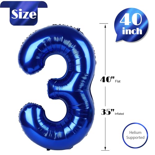 Image of Night Blue 3 Balloon, Number Balloons 40 Inch, 3rd Birthday Decorations Women Party Supplies for Party Decorations, Number 3 Balloon