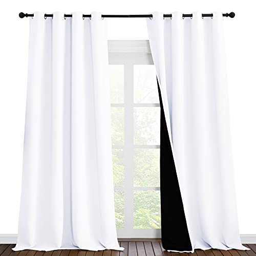 Image of NICETOWN Full Shading Cold Blocking Curtains for Windows, Super Heavy-Duty Black Lined Blackout Curtains for Bedroom, Privacy Assured Window Treatment (White, Pack of 2, 55 inches W x 96 inches L)