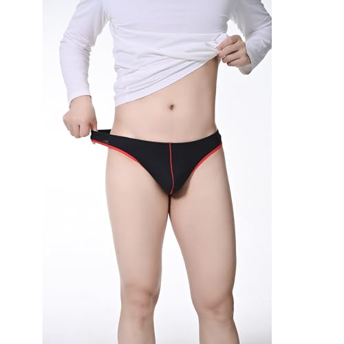Men's Sexy Thong Underwear, Cotton G-String Low Rise Underpants Red/Black/White 3 Pack2