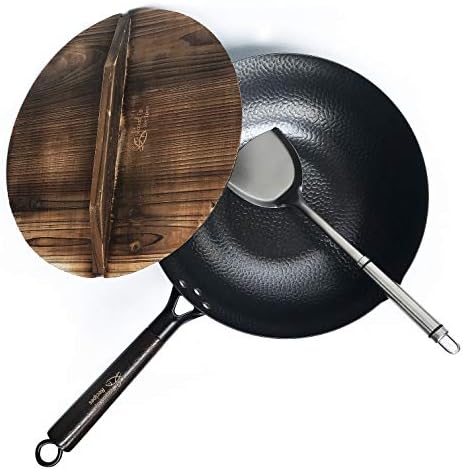 Souped Up Recipes Carbon Steel Wok For Electric, Induction and Gas Stoves (Lid, Spatula and User Guide Video Included)