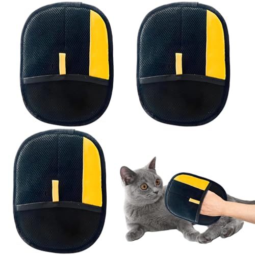 3 Stück Fellmagnet Handschuhe Tierhaarentfernung, Katzenhaarentferner Handschuhe, Wiederverwendbare Fellpflegehandschuhe für Hunde und Katzen,...