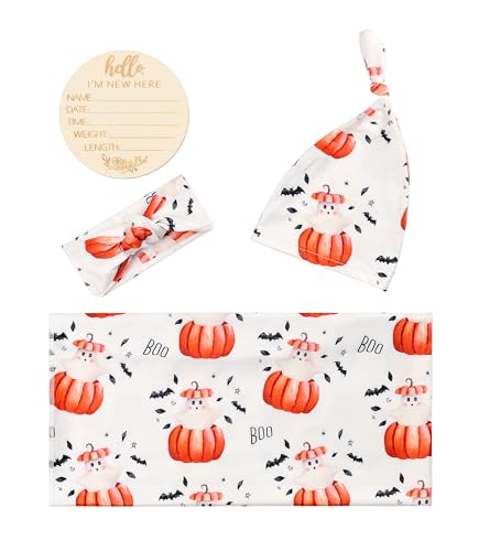 Image of Newborn Swaddle Blanket Set, Headband and Beanie
