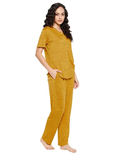 Image of Clovia Women's Cotton Chic Basic Button Top and Pyjama Set in Yellow