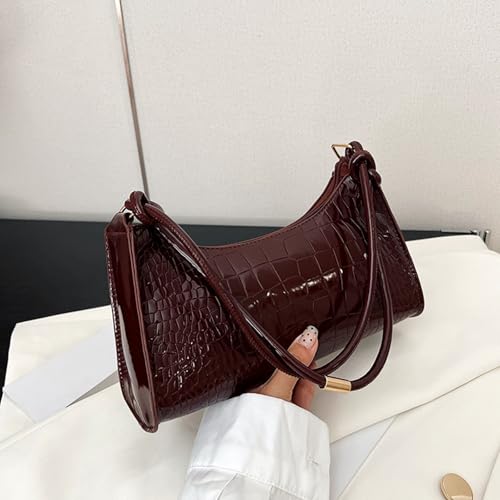 Women's Shoulder Hobo Bag,Wine Red Croc Embossed PU leather Tote Handbag,Small Metallic Crocodile Print Purse4