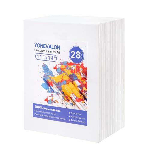 Canvases for Painting 28 Pack, 11x14 inch Blank Painting Canvas Boards, Primed Acid-Free 100% Cotton Canvas Panels for Acrylic Oil Tempera Watercolor Paints, Art Supplies