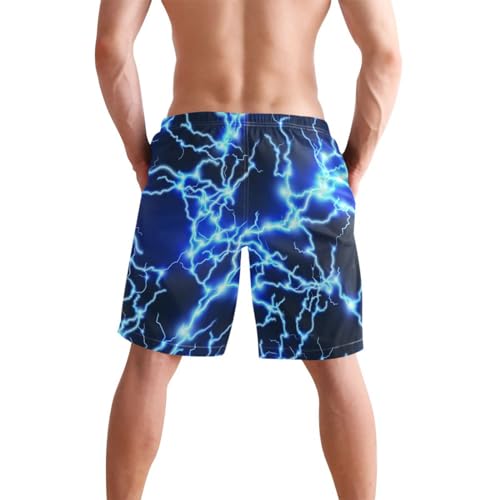 Blue Lightning Bolt Men's Boy's Novelty Beach Shorts Swim Trunks Summer Quick Dry Bathing Suits S3