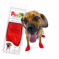 PawZ Rubber Dog Boots for Paws to 2 1/2\" - All-Weather Dog Booties for Hot Pavement, Sand, Snow, Mud, and Rain - Anti Slip Dog Socks - S, Red