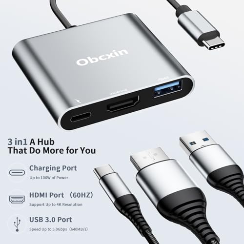Adaptador USB C a HDMI, Adaptador Multipuerto USB C con 4K@60HZ, USB 3.0 y 100W PD Carga Rápida, Hub Tipo C Compatible con MacBook Pro/Air, iPad Pro/Air, Samsung, Surface, Pixelbook, HP - imagen 2