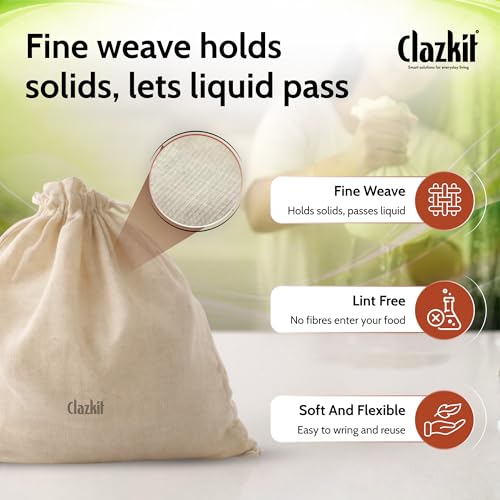 Image of Clazkit Muslin Cheese Cloth Bag - Reusable Straining & Filtering Cloth for Paneer, Juice, Nut Milk & Ice Cream, Size - 10 x 12Inches - Pack of 6