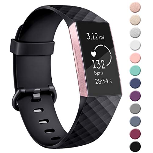 AK pour Fitbit Charge 3 Bracelet, Remplacement Réglable Sport Bracelets pour Fitbit Charge 3 (z Black, Large)