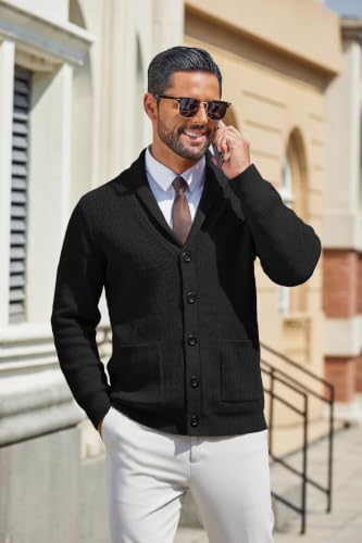 Image of COOFANDY Mens Shawl Collar Cardigan Sweater Button up Sweater with Pockets