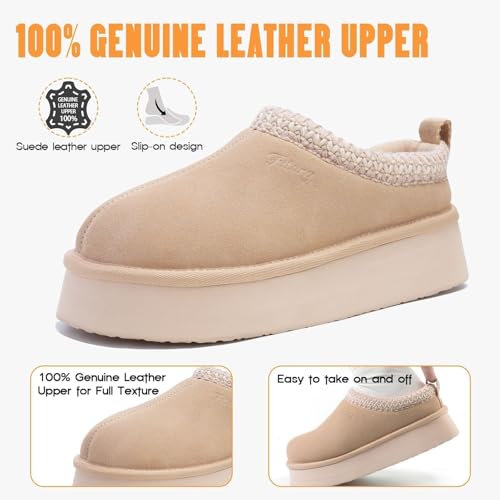 Image of FITORY Women's Suede Slipper Platform Short Mini Boots for Winter | Fur Fleece, Casual Comfortable Shoes, Breathable and Warm, Cozy & Lightweight for Indoor and Outdoor