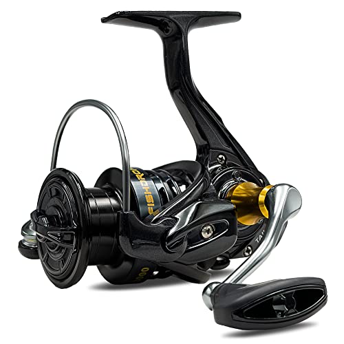 Fishdrops Fishing Reels Spinning, 5+1Bb Anti-Reverse With Left/Right Interchangeable Golden Handle, 7.5 Oz Ultralight Spinning Reels, 5.5:1 High Speed With Deep/Shallow Aluminum Spool For Freshwater #TOP16