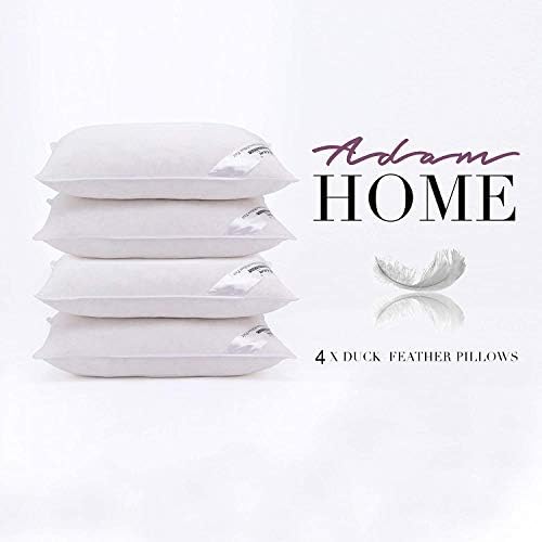 Adam Home Luxury White Duck Feather and Down Pillows (Pack of 4, Standard Size) - Extra Soft Filling Filled in 100% Cotton Cover Store Hotel Quality Comfortable Bed Pillow