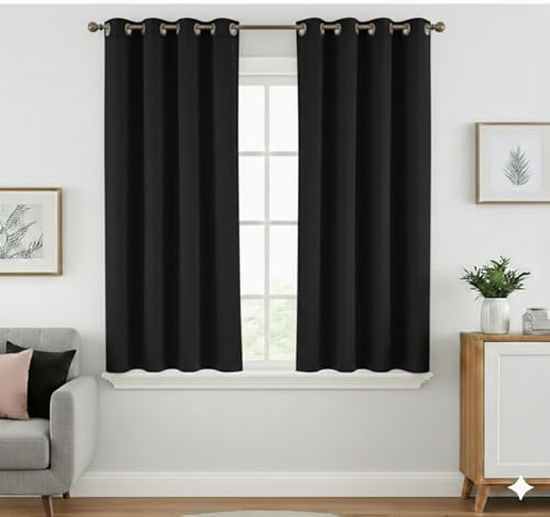 Image of Amazon Brand - Solimo Velvet Curtain Set of 2 (52x60 Inch) Plain Door & Window Curtains for Living Room & Bedroom |75% Light Blocking, Eyelet Curtains for Home Decor in Black Color (4 feet x 5 feet)