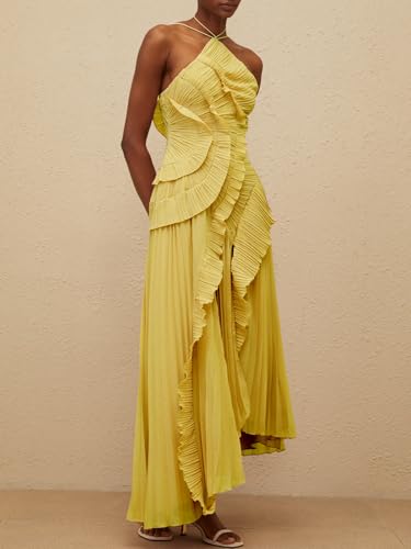 Image of Women Y2k Backless Long Dress Halter Tie Neck Maxi Dress Flowy Beach Sundress Summer Streetwear