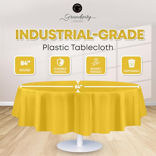 Image of Grandipity 24 Pack Premium Disposable Plastic Tablecloth 84 inch Inch Decorative Round Table Cover - Yellow
