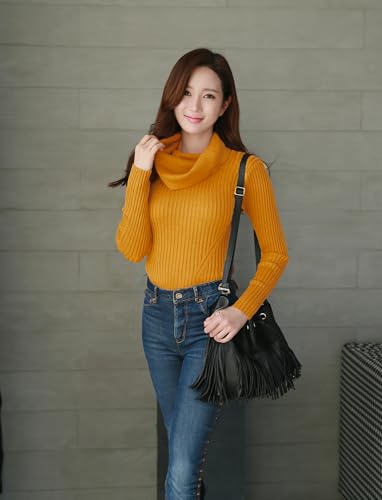 Image of v28 Women's Stretchable Cowl Neck Knit Long Sleeve Slim Fit Bodycon Sexy Sweater